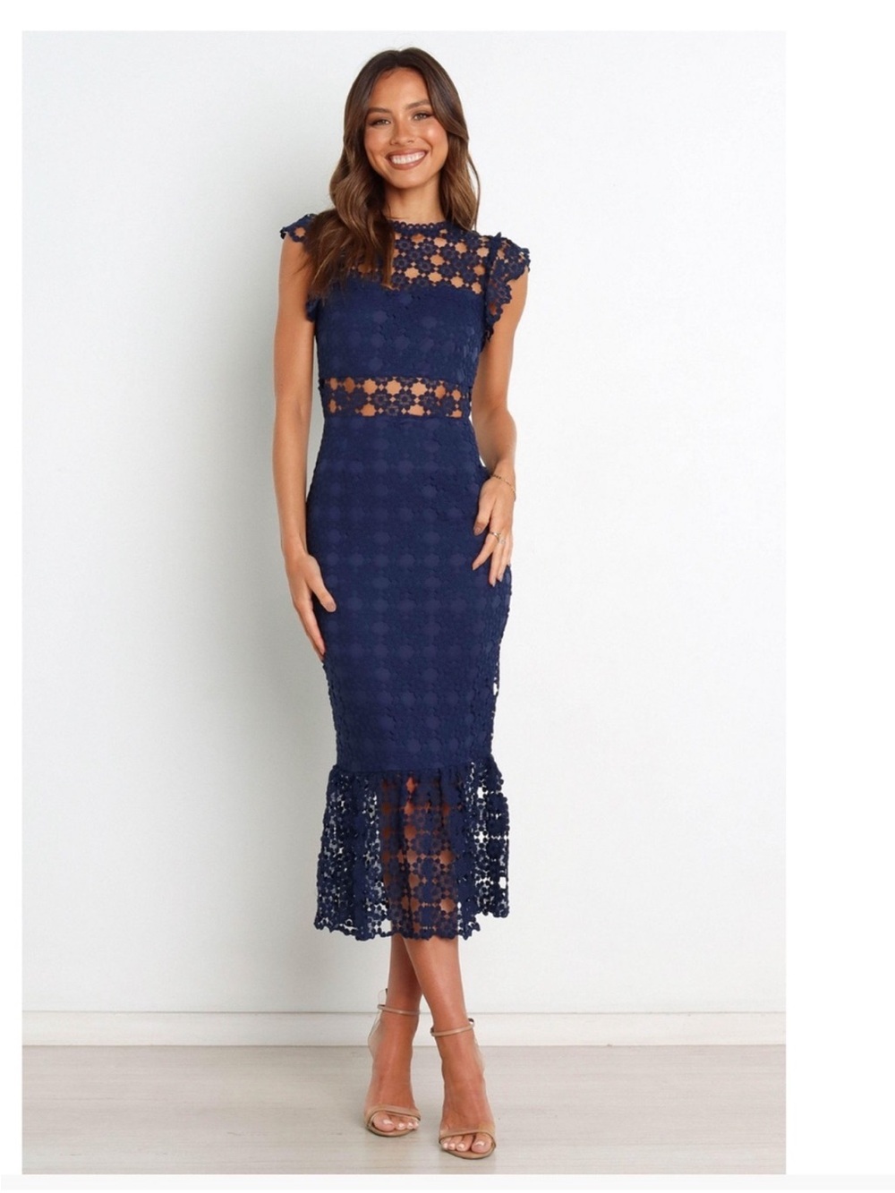 Petal & Pup Lauren Navy Floral Lace Midi Dress Navy Blue sz 14